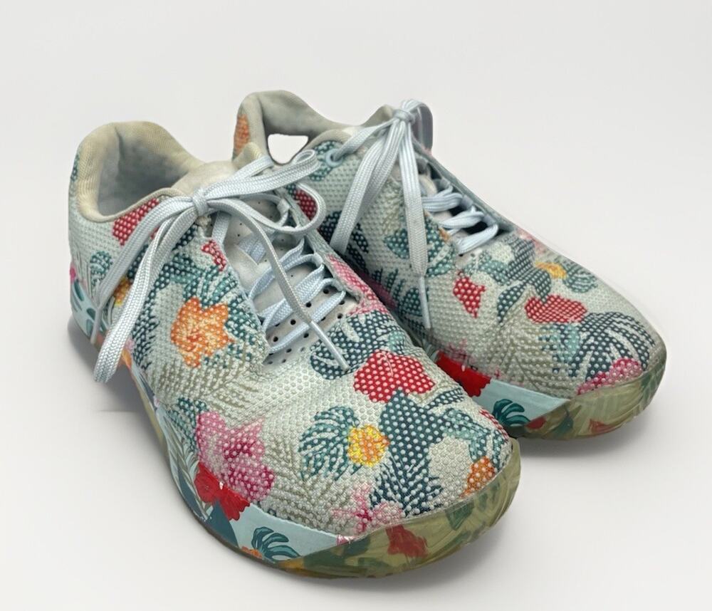 NOBULL Court Trainer Shoes Womens Size 9.5 Floral Tropical Print White Crossfit